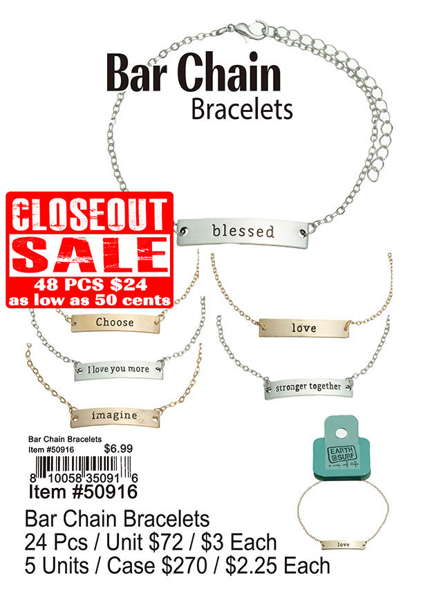 Bar Chain Bracelets - Closeout 48 Pcs.